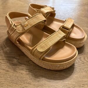 Moonest Raffia Sandals Platform Open Toe Espadrille Beige Sandals Women's Size 9